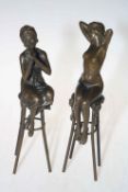 Pair of Chiparus style bronze figure of seated ladies.