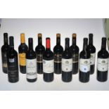 Twelve bottles of Rioja red wine including Baron De Barbon, Montino, etc.