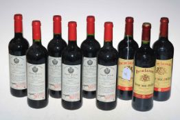 Nine bottles of red wine including Roc de Lussac, Pilao No BCA 31, etc.