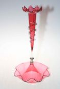 Large ruby glass trumpet epergne.