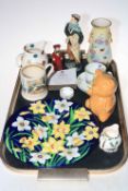 Maling daffodil plaque, Doulton Newsboy, Worcester Motorist snuffer, Paragon cup and saucer, etc.