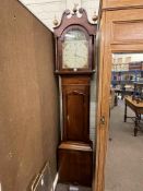 Antique oak and mahogany 30 hour longcase clock having painted arched dial signed Robert Bartliff,