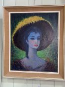 S Rajko, Portrait of a lady wearing a hat, oil on board, signed lower left, 59cm by 49cm, framed.