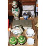 Pair of Cloisonné ginger jars and stands, three Chinese vases, boxed set of three teapots,