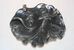 WMF Art Nouveau tray designed with lady in flowing dress.
