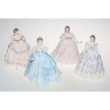 Four Royal Worcester lady figurines with certificates 'The First Quadrille', 'The Last Waltz',