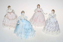 Four Royal Worcester lady figurines with certificates 'The First Quadrille', 'The Last Waltz',