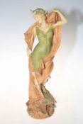 Large Royal Dux Bell epoque figure of lady holding a shawl, 44cm high.