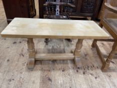 Robert Thompson of Kilburn 'Mouseman' rectangular oak coffee table, 45cm by 91.5cm by 38cm.