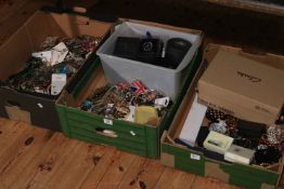 Three boxes of costume jewellery, watches, etc.