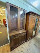 Victorian mahogany four door cabinet bookcase, 213cm by 107cm by 45cm.
