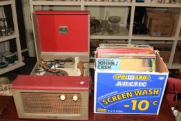 Dansette record player and a box of records.