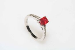 18 carat white gold, ruby and diamond ring,