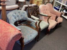 Collection of four various occasional chairs including Victorian and Edwardian and a plant stand