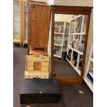 Large oak framed mirror, pine box and vintage Triang child's dresser (3).
