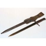 Bayonet with scabbard P1931 and a box inc medals, pips, shoulder badges,