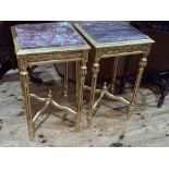 Pair gilt and marble inset top lamp tables, 72cm by 41cm by 41cm.
