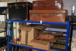 Vintage toys, books, leather trunks, John Bull printing outfit, patterns, etc.