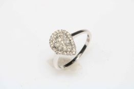 Pear shaped diamond pavé design ring set in 18 carat white gold, size O.