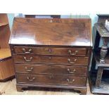 Georgian mahogany four drawer bureau on shaped bracket feet, 110cm by 106.5cm by 54.5cm.