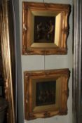 Pair 19th Century Continental oils on panels of Tavern Scenes, both signed,