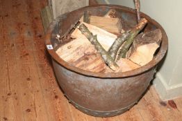 Copper log bin, 37cm high.