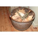 Copper log bin, 37cm high.