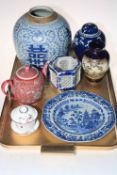 Chinese pottery including vases, prunus ginger jar, teapot, plate, etc.