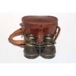 Pair vintage H. Hughes & Sons pilot binoculars in leather case.