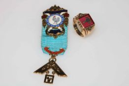 9 carat gold Standish Lodge Masonic Medal and 10 carat gold Masonic ring.