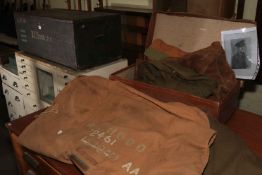War coat, leather under jacket, sleeping sheet, Royal Artillery uniform jacket, belts, trunk,