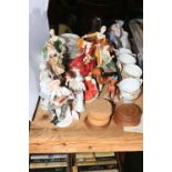 Royal Doulton lady figures, novelty decanter, Royal Osborne childhood memories, etc.