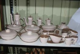 Collection of Twintone Mushroom and Sepia Poole pottery.