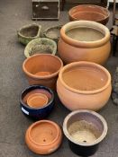 Collection of twelve garden planters including terracotta, three weathered, etc.