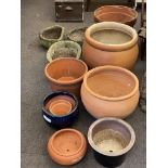 Collection of twelve garden planters including terracotta, three weathered, etc.