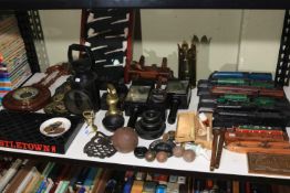Collection of coach lamps, railway lamp, Meerschaum pipes, barometer, train carriages, weights,