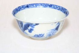 Chinese blue and white dish decorated with fishing scene, verse and floral design,
