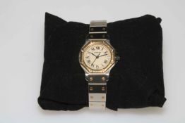 Ladies Cartier de Santos octagonal watch 187903, 12838 with silvered dial.
