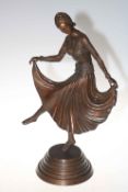 Deco style spelter dancing figure on base, 51cm high.