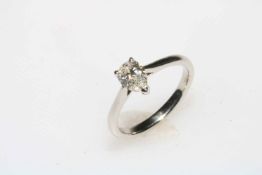 Platinum and diamond pear shaped single stone ring, size P.