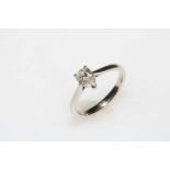 Platinum and diamond pear shaped single stone ring, size P.