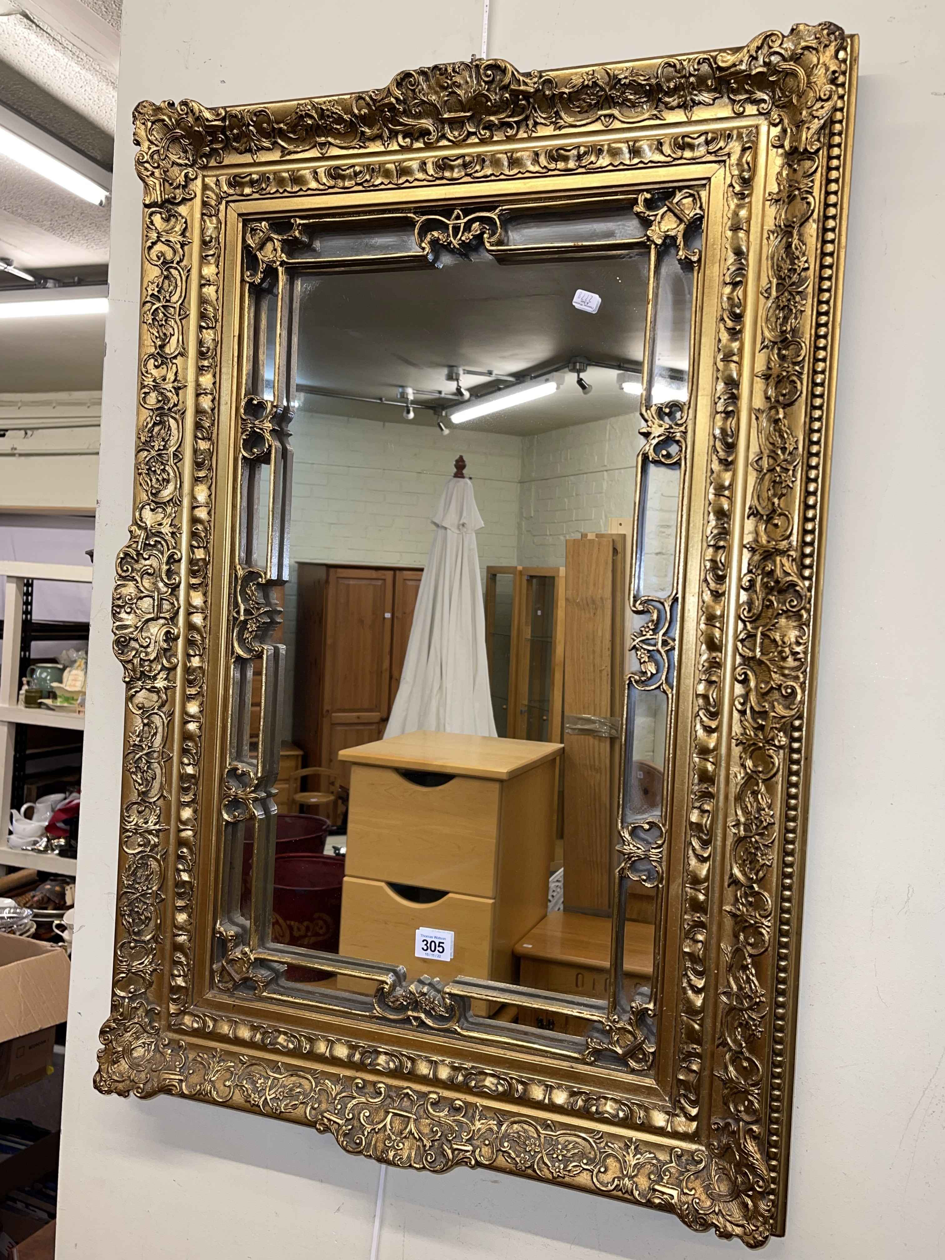 Rectangular gilt framed wall mirror.