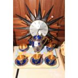 Carlton Ware Oriental design part coffee set and 1970 Sunburst clock.