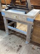 Butchers block stamped with military broad arrow on portable stand, 88cm by 92cm by 61cm.
