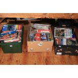 Three boxes of 1980s to 2000 football programmes (majority UK) inc tickets.