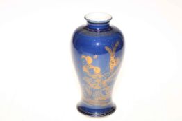 Chinese baluster lustre vase decorated with gilt female figure on blue ground, 19.5cm high.