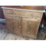 19th century pine two door side cabinet, 87cm by 106cm by 37cm.
