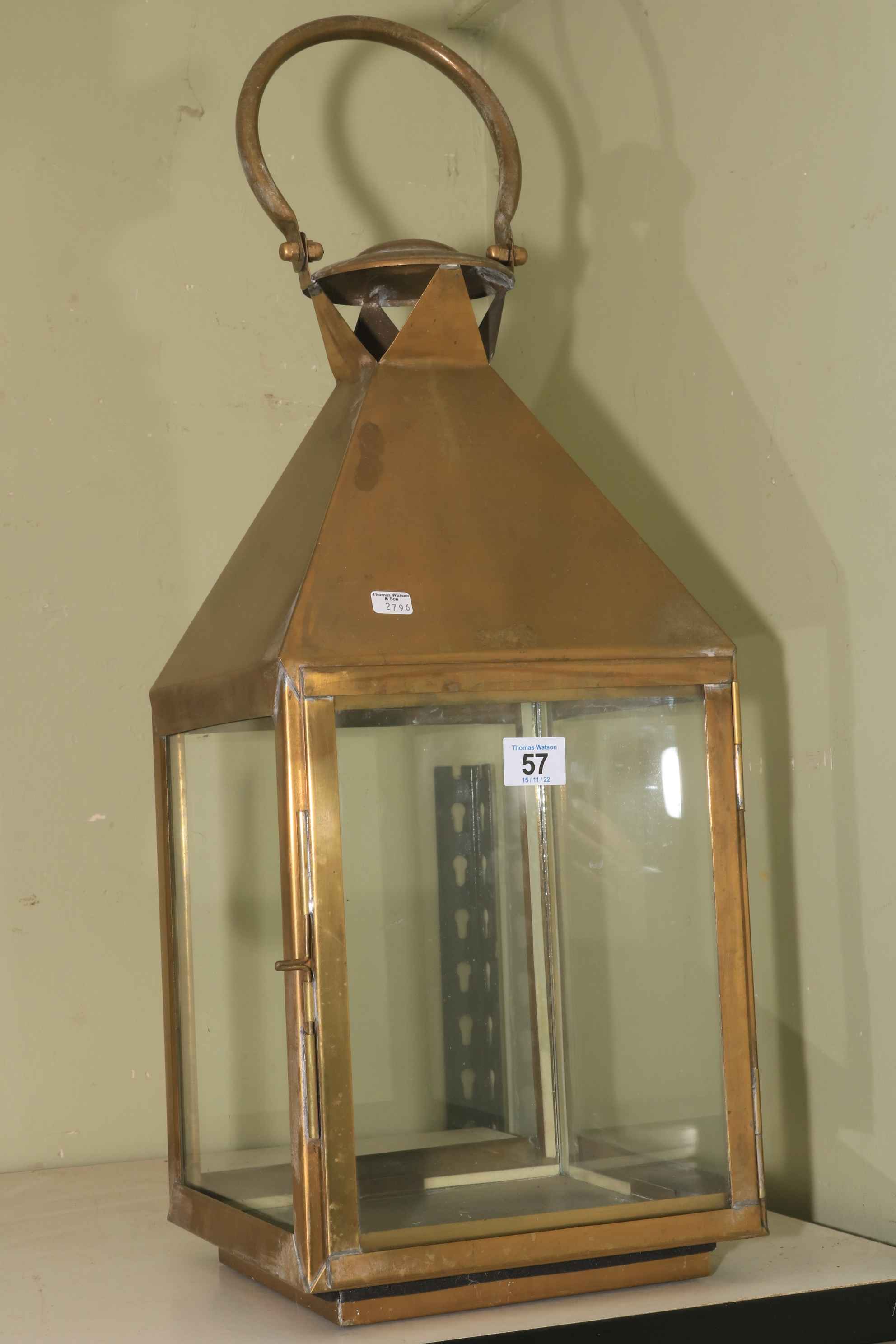 Brass hanging lantern.