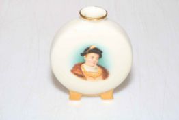 Hand painted Royal Worcester Moon Flask vase, 10cm high.