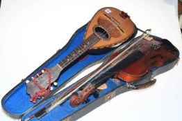 Mandolin Luigi Gorradotti and cased violin and bow.